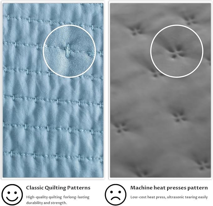 Kasentex KWX1804-BL Quilt Mini Set-Stone Washed-Super Soft Bedspread-Light Weight-White Down Alternative Microfiber Fill-Machine Washable-Solid Colors, Full/Queen + 2 Shams, Blue