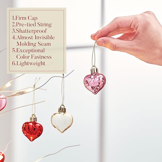 Valery Madelyn 25Pcs Valentine's Day Heart Shaped Ornaments Gift Pack, Christmas Craft Heart Decorations, Clear Transparent Red Pink Gold Christmas Baubles Hanging Party Wedding Decor