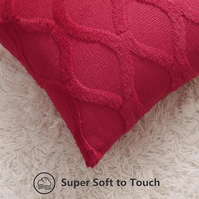 decorUhome Spring Euro Sham Throw Pillow Covers 22x22 Inch Set of 2, Soft Plush Faux Fur Wool Red Couch Pillow Covers, Decorative Neutral Pillow Cases for Bed Sofa Living Room Home Decor