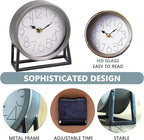 Modern Silvery Table Clock on Stand – Decorative Desk & Shelf Mantel, Farmhouse Non-Ticking, Home Décor for Living Room, Bedroom, Bedside, Office – Elegant Gift (Silvery)