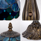 Tiffany Style Table Lamp Vintage Stained Glass Desk Lamp Sea Blue Pearls Bedside Reading Light Decor Bedroom Living Room Entry Home Office D12 xH18
