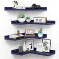 4 Tier Floating Shelves - Navy Blue Set of 4, Rustic Pine Wooden L Shaped Corner Wall Shelf for Wall Decor Storage, Bedroom, Living Room, Bathroom, Kitchen