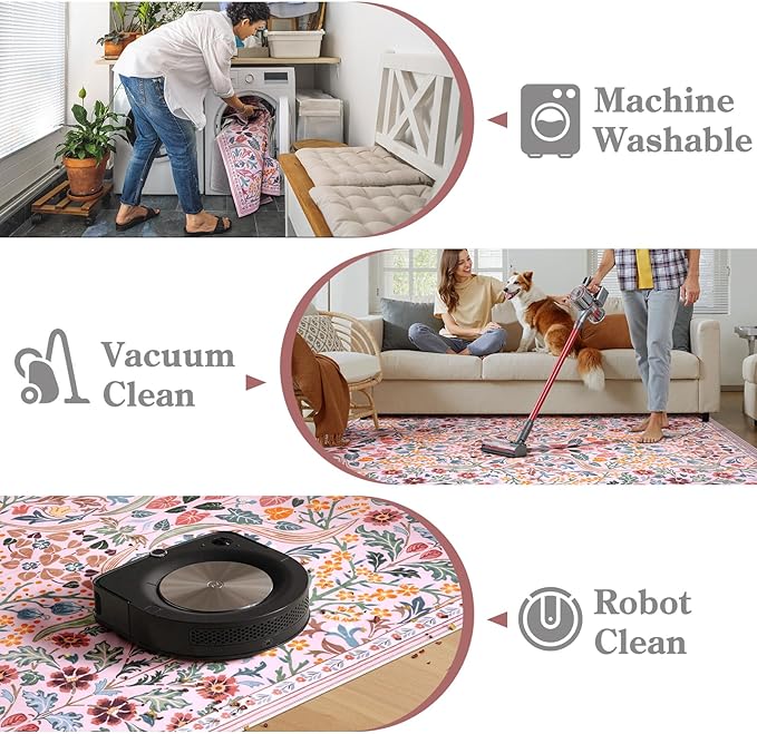 Moynesa Floral Pink Washable Rug, 2x3 Boho Bathroom Rugs Non Slip Soft Bedroom Accent Mat Ultra Thin Flower Small Indoor Door Mat for Entryway Kitchen Bedside, Pink