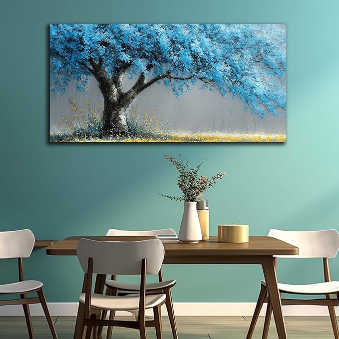Blue Tree Wall Art for Office Blue Canvas Wall Art for Living Room Tree of Life Poster for Dining Room Size 24 x 48 Inch
