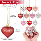 30Pcs Valentine's Day Heart Shaped Ornaments with Sweet Love Words, 10 Styles Valentine Heart Ornaments for Tree, Red Pink Glitter Valentine's Hanging Decorations for Wedding Anniversary
