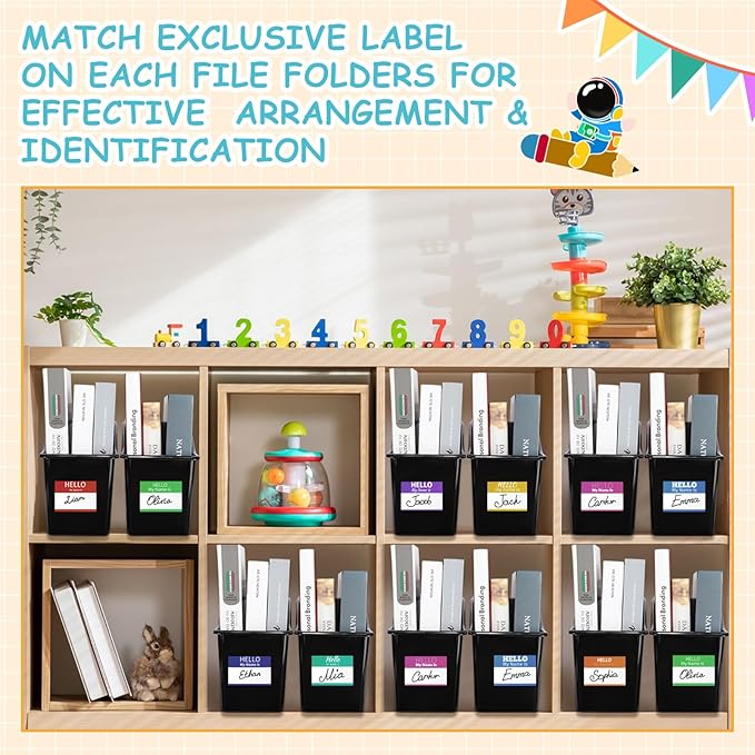 Fuutreo 12 Pieces Book Bins for Classroom Plastic Binder Holder Magazine Stuff Folder File Organizer Box for Home Office School Supplies(24 pcs,Black)