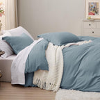 Bedsure Mineral Blue Duvet Cover Full Size - 3 Pieces Prewashed Extra Soft Cotton-Like Polyester Bedding Set, Includes 1 Duvet Cover 80x90 Inches with Zipper Closure & 2 Pillow Shams, No Comforter