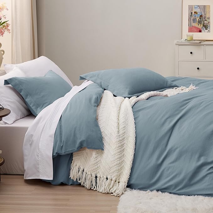Bedsure Mineral Blue Oversized King Duvet Cover - 3 Pieces Prewashed Cotton-Like Extra Soft Bedding Set, Includes 1 Duvet Cover 120x98 Inches with Zipper Closure & 2 Pillow Shams, No Comforter