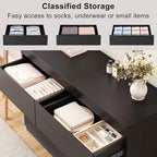 Modern Black 6 Drawer Dresser - Simply Chest of Drawers for Bedroom, Closet, Living Room, Hallway, Entryway, Wood Storage Double Dresser with Smooth Metal Rails - Black