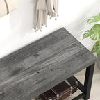 EXCEFUR Entryway Bench, Industrial Metal and Wood Storage Bench for Living Room, Indoor Shoe Rack Bench Seat, 43.3 Inch Grey