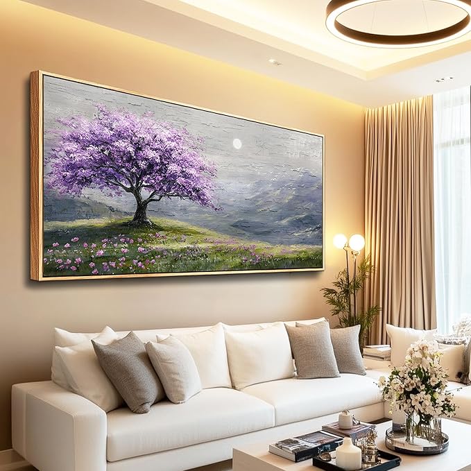 FUHAIHUA Wood Framed Canvas Wall Art For Living Room Wall Decor For Bedroom Office Wall Decoration Purple Tree Painting Farmhouse Pictures Artwork Room Aesthetic Home Decor 20x40 In