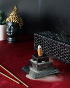 Handmade Soapstone Incense Stick Tower Holder | Marble Incense Stick Tower Burner | Aromatherapy Spa Fragrance Accessory for Home & Office Décor (11 x 3 Inches) (Black)