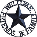 JoyEvy 22" Black Metal Barn Star Welcome Outdoor Wall Sculptures，Metal Star for Outside Wall Hanging,Texas Stars Wall Decor for Rustic Vintage Western Country Farmhouse Primitive House Decoration