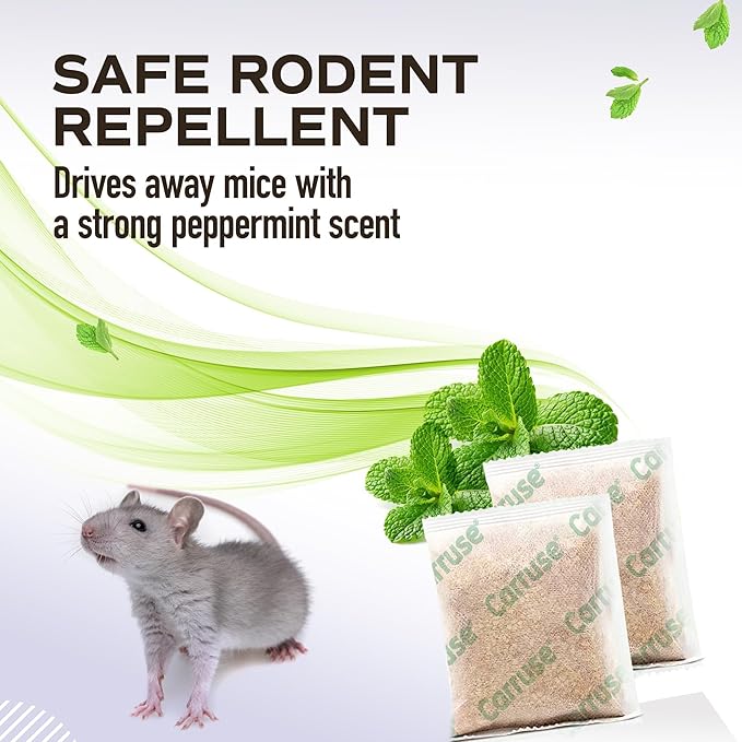 Peppermint Oil Mouse Repellent Pouches - 35% Mint & 5% Cinnamon - Natural Effective Rodent Deterrent for House, RV, Car Engines, Garage & Attic - Long Lasting, Pet & Kids Safe (8 Pack)