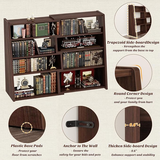 Armocity Book Shelf - Small Expandable Ladder Shelf, Short Corner Bookshelf for Small Spaces, 5 Tier Wood Narrow Bookcase, for Living Room, Bedroom, Entryway, Black Walnut