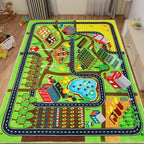 Kids Rug Play Mat for Toy Cars, 110"×78.7" Farm Life Road Traffic for Playroom Kids Car Road Rug Village Map Mat Farm Animals Washable Play Carpet for Toddlers Boys Room Family Tummy Time Playtime