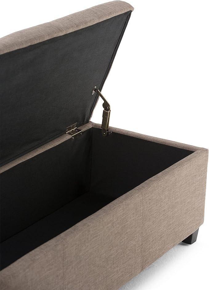 SIMPLIHOME Avalon Storage Ottoman Bench - 48 inch Wide Upholstered Linen Look Fabric Rectangular Lift-Top Ottoman in Fawn Brown, Contemporary Storage Bench for Living Room with High-Density Foam