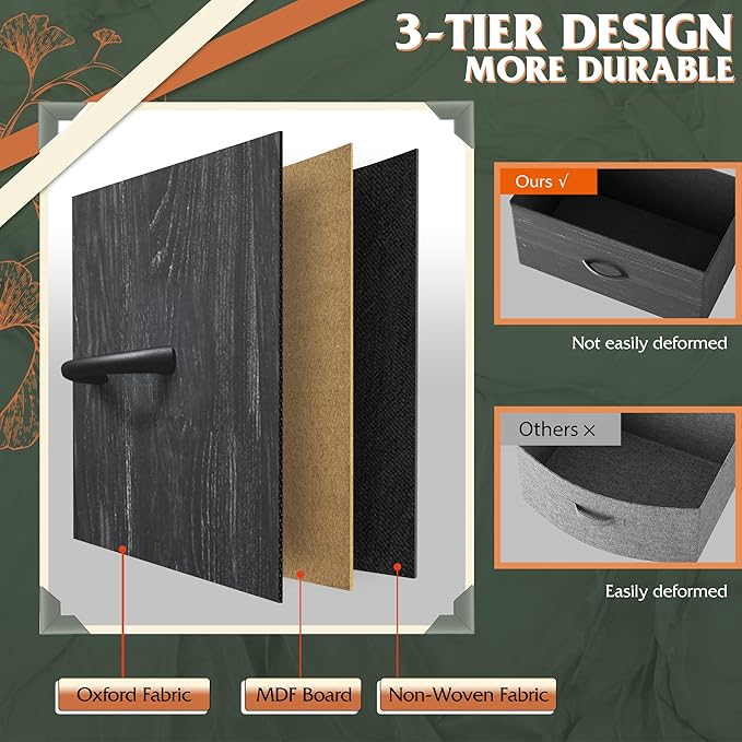 WLIVE Tall Dresser for Bedroom with 12 Drawers, Dressers & Chests of Drawers, Fabric Dresser for Closet, Living Room, Storage Dressers with Storage Drawers, Wood Top, Charcoal Black Wood Grain Print
