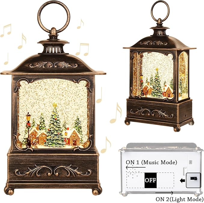 Christmas Lantern, Lit Christmas Snow Globe Lantern-with USB+ Music Christmas Water Lantern Snow Globe Portable Creative Cute Christmas Decorations and Charming Gifts(Forest House