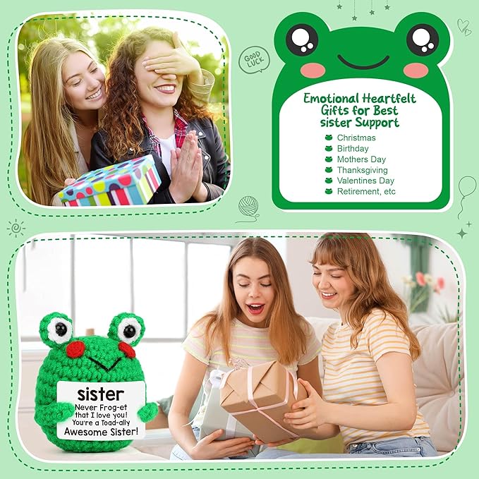LEJIAJINW Funny Handmade Frog Gifts for Sister Christmas, Best Sister Christmas Birthday Gift, from Brother/Sister, Inspirational Encouragement Frog for Women Friends Bestie, I Love You, Just Because