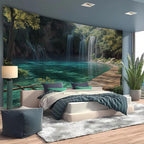 BSFHH Nature Tapestry Forest Tree Sea Cave Wall Hanging, Stream Through Rainforest Landscape Wall Art Tapestry for Bedroom Living room (Waterfall, 59" × 51", Unframed)