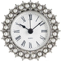 NIKKY HOME Small Table Clock with Faux Pearls Battery Operated for Living Room Decor Desk Shelf 3'', White