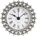 NIKKY HOME Small Table Clock with Faux Pearls Battery Operated for Living Room Decor Desk Shelf 3'', White