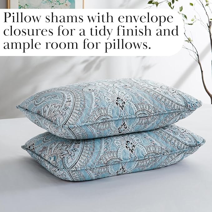 Southshore Fine Living, Inc. Oversized Quilt, King Size Bedding Set, Paisley Lightweight Bedspread Cal/King Quilt Coverlet & 2 Matching Quilted Pillow Shams, Pure Melody Aqua