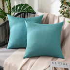 MIULEE Pack of 2 Decorative Outdoor Solid Waterproof Throw Pillow Covers Faux Linen Garden Farmhouse Coastal Cushion Cases for Summer Patio Tent Balcony Couch Sofa 20x20 Inch Turquoise