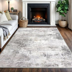 IOHOUZE Abstract Area Rugs 5x7 Ft Washable Rugs for Living Room, Non Slip Dining Room Rug, Printed Faux Wool Rugs for Bedroom, Floor Carpet for Kitchen Nursery Playroom, Grey Beige