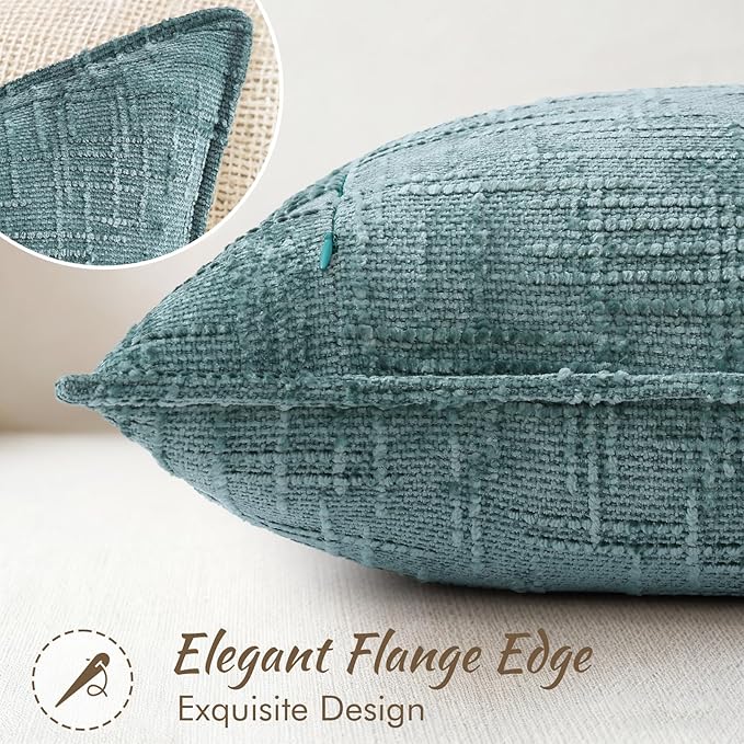 decorUhome Chenille Throw Pillow Covers 26x26 Set of 2, Thick Textured Slubby Neutral Decorative Pillow Covers with Elegant Design for Couch, Sofa, Living Room, Teal