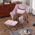 Lazy Chair with Ottoman, Modern Accent Chair with Lumbar Pillow, Velvet Light Purple Sofa, Lounge Chairs with Folding Footrest, Oversized Supportive Chairs for Bedroom, Reading