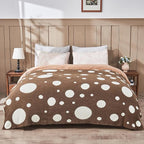 CozeCube Super Soft Fullfy Microfiber Reversible Knitted Blankets, Warm Cozy Fuzzy Plush Throw, Dark Brown and White Polka Dot Throw Blanket for Couch Bed Sofa, 60" x 80"