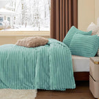 BEDELITE Fleece Queen Comforter Set -Super Soft & Warm Fluffy Haze Blue Bedding, Luxury Fuzzy Heavy Bed Set for Winter with 2 Pillow Cases