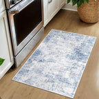 IOHOUZE Small Abstract Area Rug 2x3 Ft Entryway Rugs Washable Door Mat Indoor Entrance, Rubber Backed Throw Rugs, Printed Non Slip Floor Carpet for Foyer Front Door Sink, Light Blue White