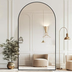 Antok Full Length Mirror, 83"x44" Oversized Floor Mirror Freestanding, Full Body Mirror Floor Standing Mirrors with Stand, Hanging Mounted Mirrors for Living Room Cloakroom,Black,Arched Style