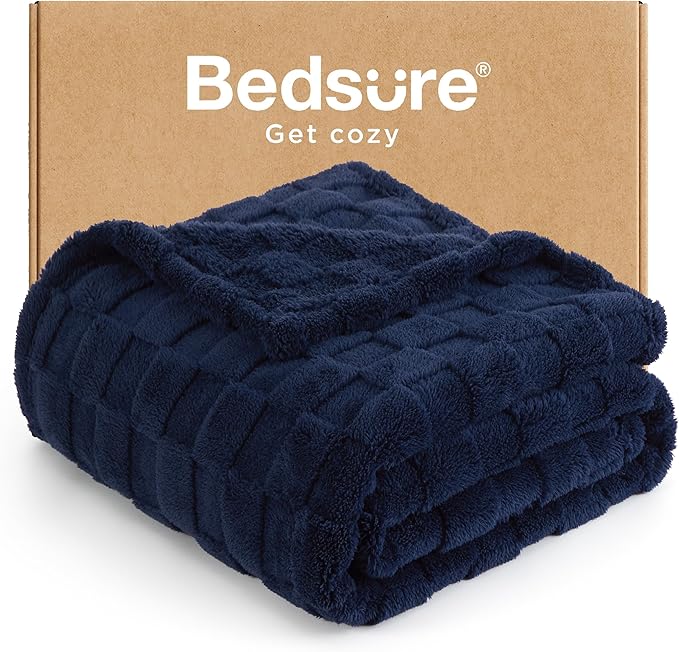 Bedsure GentleSoft Twin Blanket for Bed Navy - Super Soft Cozy Blankets for Women Men Girls, Cute Fuzzy Fleece Throws for Bedroom Couch, 60x80 Inches