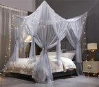 VETHIN 4 Corners Post Princess Bed Canopy Curtain Double Layer Cozy Drape Netting 4 Opening Mosquito Net for Girls & Adults Bedroom Decoration Accessories (Double Gray, 47" W*78" L*82"*H/Twin)