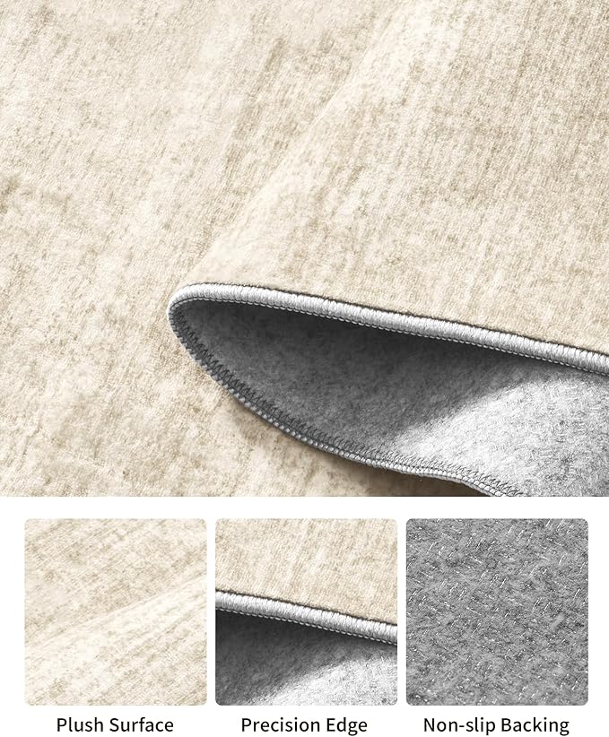 Art&Tuft Runner Rug 2x5 Non-Slip - Low-Pile Washable Runner Rug for Hallway, Soft Distressed Carpet Runner for Bedroom Bathroom Kitchen Laundry Living Room, Beige