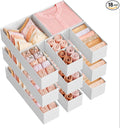 SONGMICS Drawer Organizers, Dresser Divider Organizers, Set of 18, Foldable Fabric Storage Boxes for Socks, Underwear, Bras, Ties, Scarves, Cloud White URDZ006W03