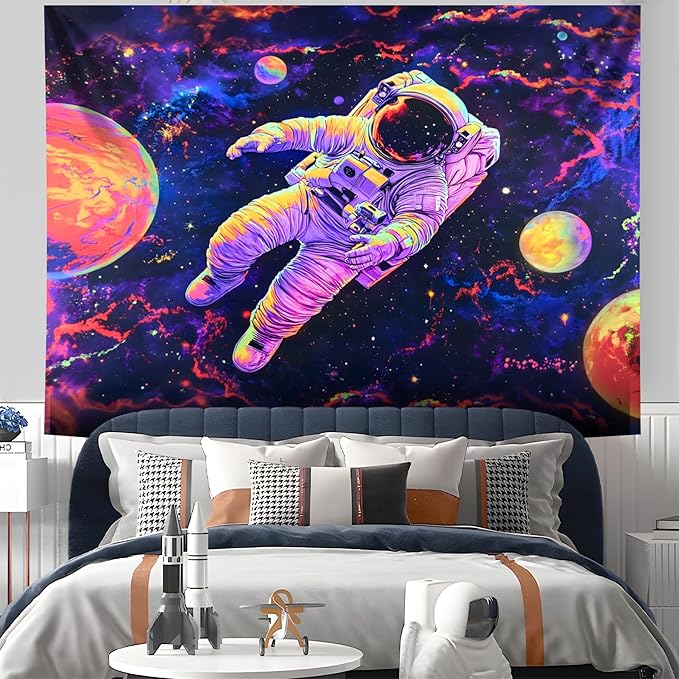 NYZE Astronaut Space Tapestry for Bedroom, Glow in the Dark Room Decor Wall Tapestries, Cool Galaxy Planet Wall Hanging, Wall Hanging for Men Guys Gamer Room Dorm Living Room 59in×51in