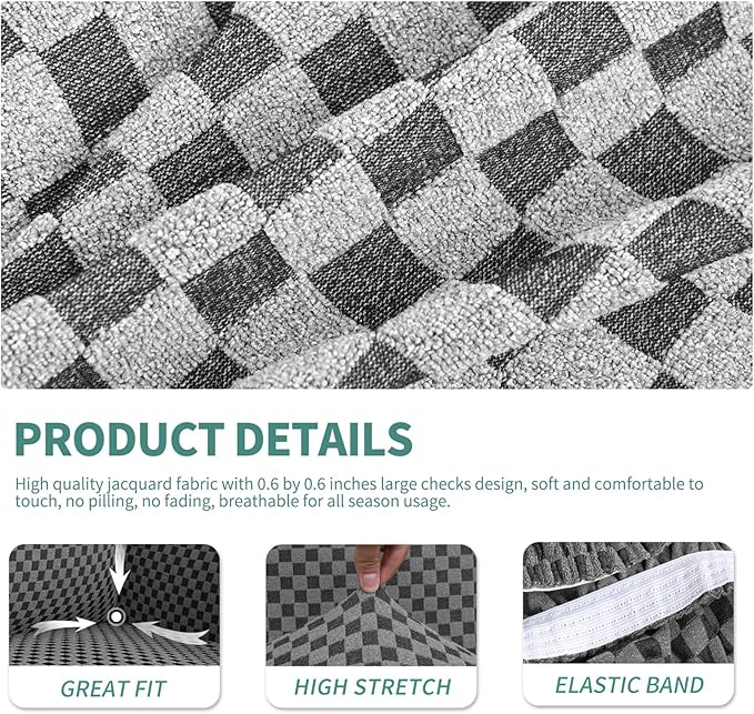 YEMYHOM Latest Checkered 4 Pieces Couch Covers for 3 Cushion Couch High Stretch Thickened Sofa Cover for Dogs Pets Living Room Anti Slip Elastic Slipcovers (Dark Gray Checkered), 71"-91"(3 Cushions)