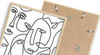 Abstract Face Pattern Wall Art Collage of Modern Faces Continuous Line Drawing 12x16 Inch Oak Wood Beige Framed Artistic Aesthetic Print for Living Room