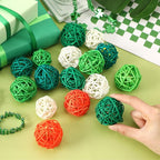 NOVWANG 40 Pcs St. Patrick's Day Green Rattan Balls Decorations Centerpieces Vase Bowl Fillers Wicker Ball for Irish St. Patrick's Day Party Decorative Table Hanging Home Decor DIY Crafts