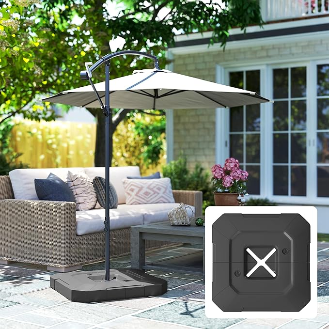 Outsunny 2-Piece Cantilever Offset Patio Umbrella Base Weight Set, 231 lb Heavy Duty Fillable Outdoor Offset Umbrella Weights with Easy-Fill Spouts for Water or Sand for Garden, Backyard, Black