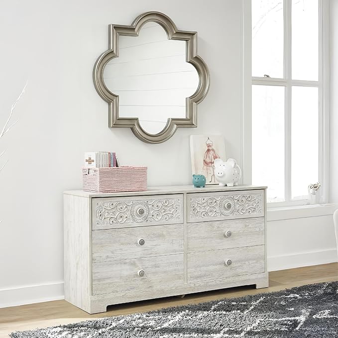 Signature Design by Ashley Paxberry Bohemian 6 Drawer Dresser with Carved Medallion Pattern, White