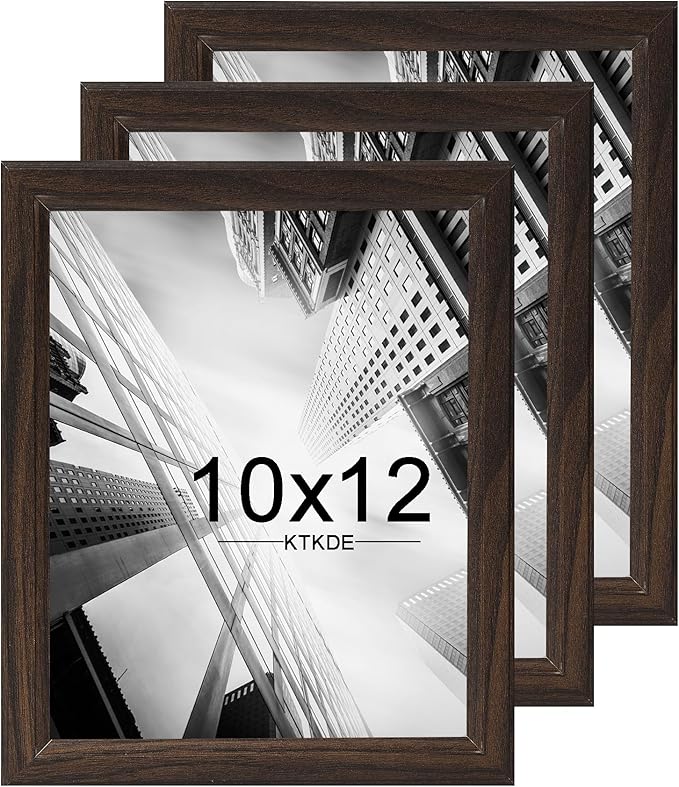 KTKDE 10x12 Picture Frame Set of 3,Walnut Wooden frames, Vertical & Horizontal Wall Hanging for Wall or Tapletop Display,Studio Gallery Photo Frame for Photos, Posters & Art Prints