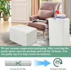 Rectangular Stuffed Pouf Ottoman with Foam Chunk Filling, Furry Fabric Design, Multi-Functional Floor Pouf for Living Room, White