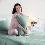 KASENTEX Queen XL Quilt Set 98"x98" – Soft Washed 3-Layer Lightweight Bedspread, Minimalist Nordic Design, All-Season Spring & Summer Quilt Set (1 Quilt + 2 Pillow Shams), Green
