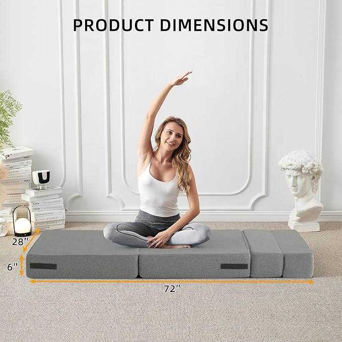 FILUXE Convertible Folding Sofa Bed-Sleeper Chair with Pillow, Modern Linen Fabric Floor & Futon Couch, Foldable Mattress for Living Room/Dorm/Guest Use/Home Office/Apartment, Single Size, Light Gray